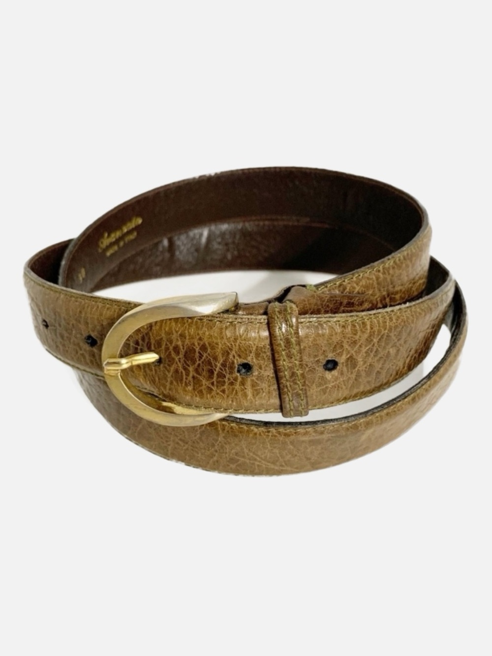 Avanzata Texturized Leather Belt Rounded Brass Toned Buckle and Hardware